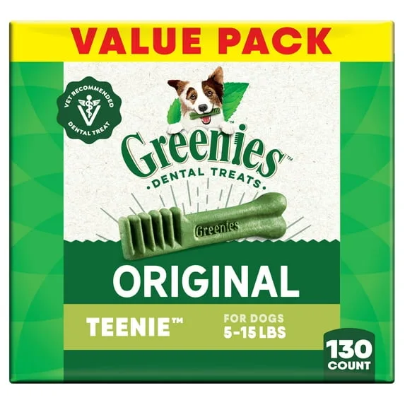 Greenies Adult Natural Dental Dog Treats, Teenie Size, Original Flavor, 36 Oz, 130 Count