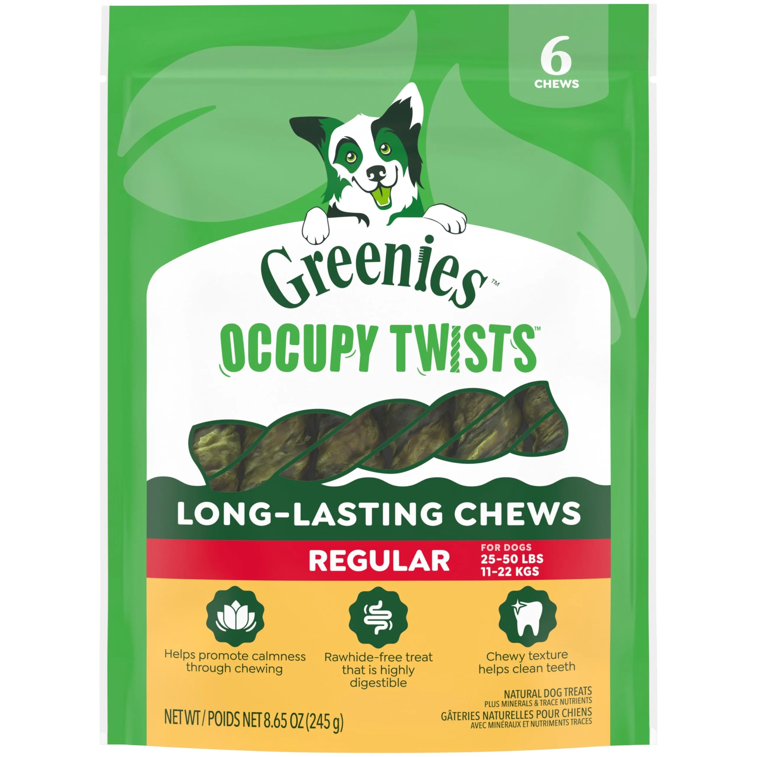 Greenies Occupy Twists Natural Dog Treats, Regular Size, Chicken Flavor, 8.65 Oz, 6 Count