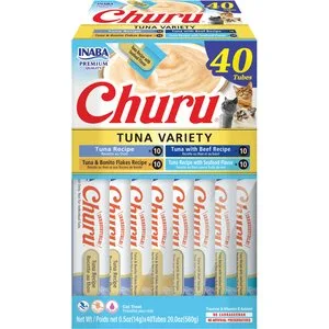 INABA Churu Cat Treats, Grain-Free, Lickable Creamy Puree, Tuna & Seafood Variety, 40 Tubes image 2