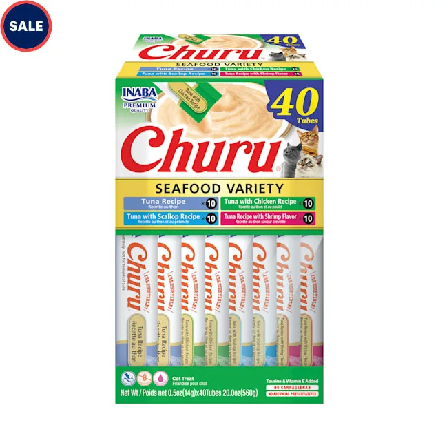 INABA Churu Cat Treats, Tuna & Seafood Variety, 40 Tubes