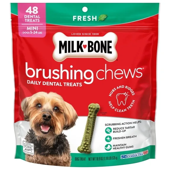 Milk-Bone Brushing Chews Original Chicken Flavor Daily Dental Dog Treats, Mini, 18.9 Oz Bag