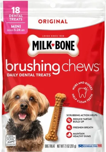 Milk-Bone Brushing Chews Original Chicken Flavor Daily Dental Dog Treats, Mini, 18.9 Oz Bag image 2