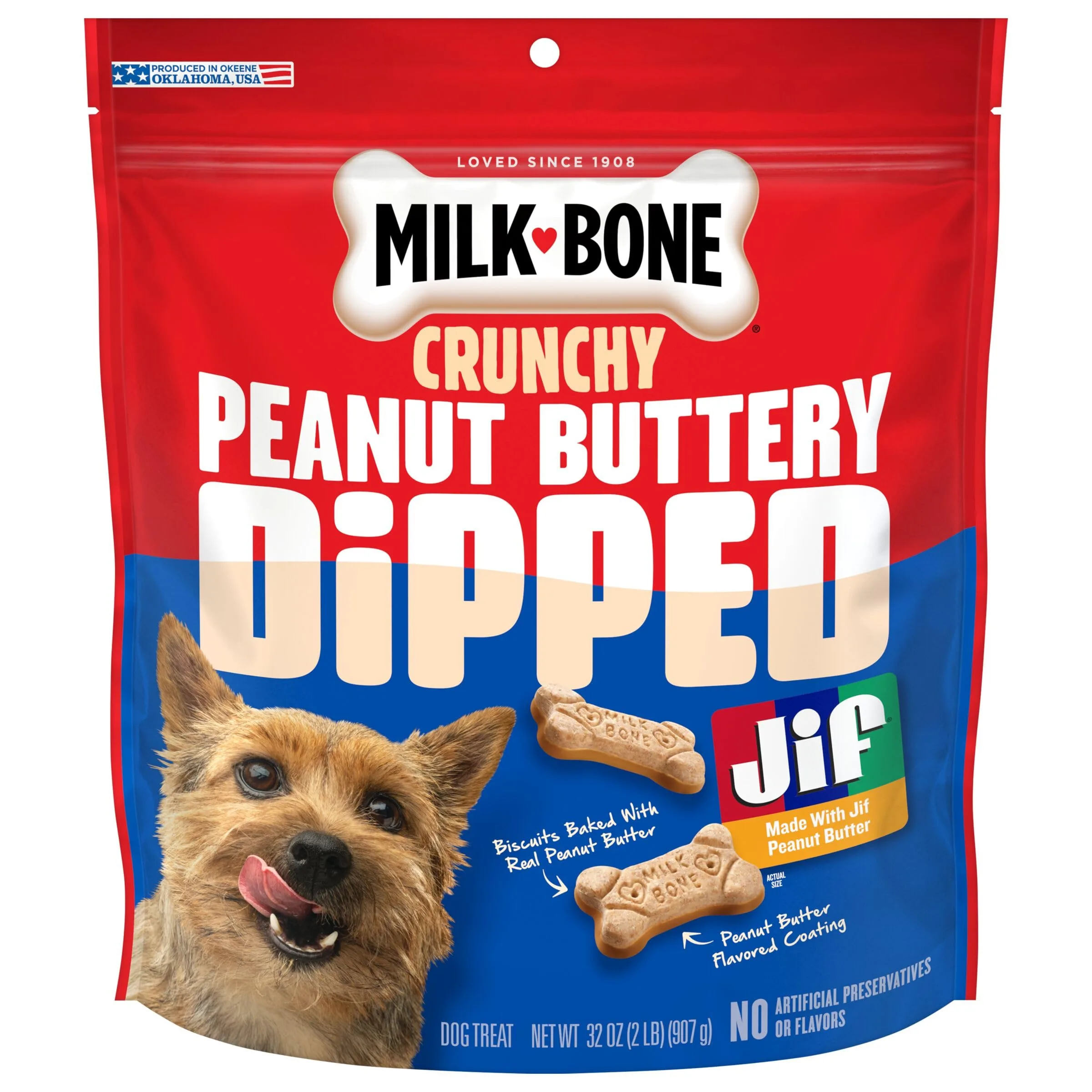 Milk-Bone Peanut Buttery Dipped Dog Biscuits with Jif Peanut Butter, 32 Oz Bag