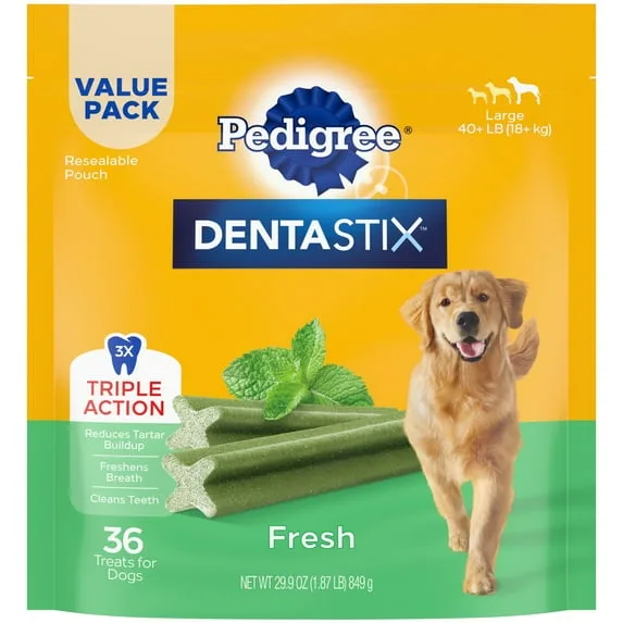 Pedigree Dentastix Dog Dental Treats, Large Breed, Fresh Flavor, 1.87 lb Bag