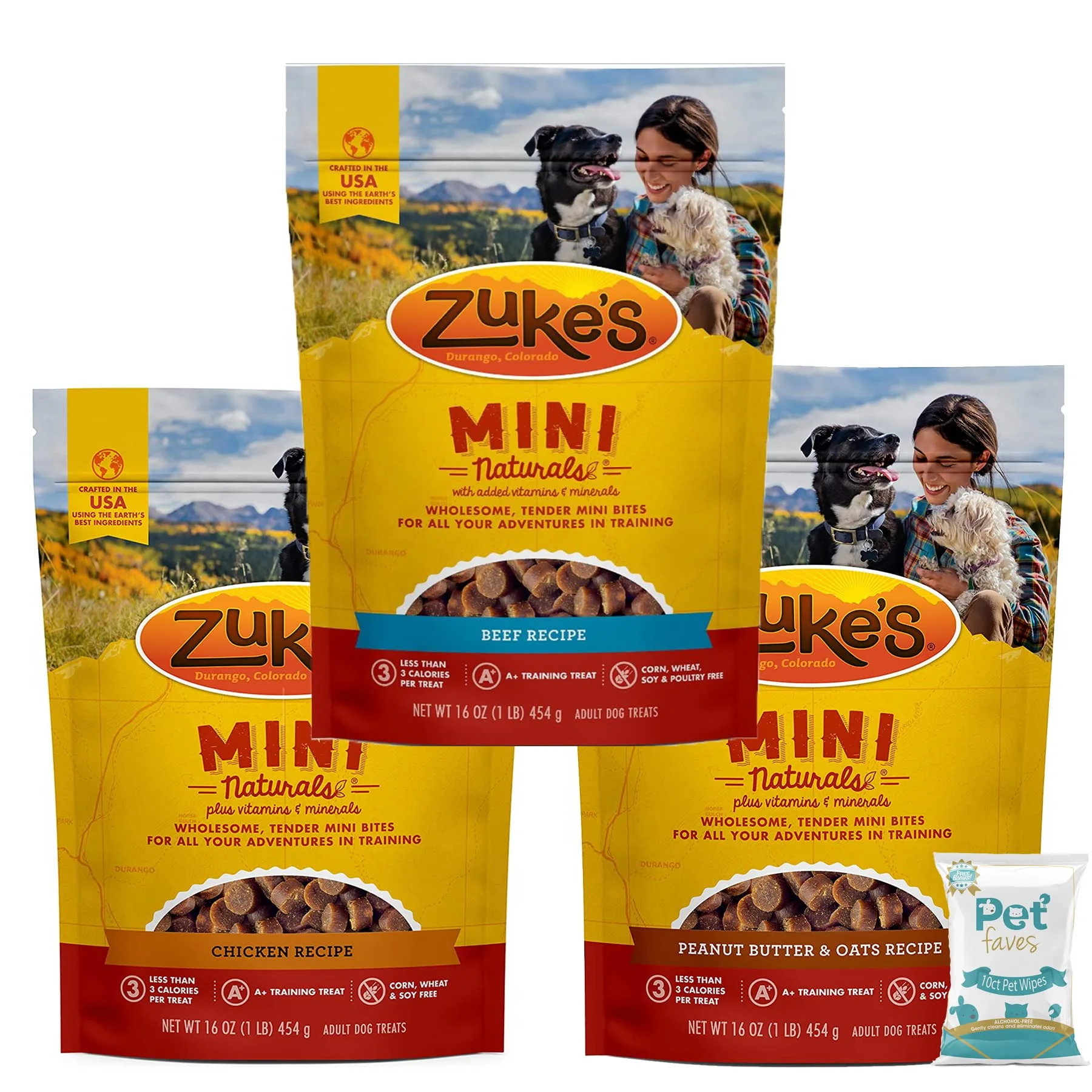 Zuke's Mini Naturals Training Treats 3-Pack, Chicken, Beef & Peanut Butter image 2
